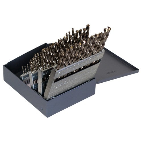 #1-#60 RHS / RHC HSS-CO 8% (M42) 135 Degree Split Point Heavy Duty Cobalt Jobber Length Drill Set - Straw / Gold Oxide - Exact Tooling