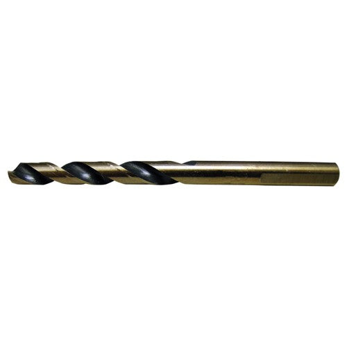 25/64 RHS / RHC HSS 135 Degree Split Point Heavy Duty Mechanics Length Drill - Black & Gold - Exact Tooling