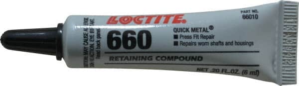 Loctite - 6 mL Tube, Silver, High Strength Paste Retaining Compound - Series 660, 24 hr Full Cure Time, Heat Removal - Exact Tooling