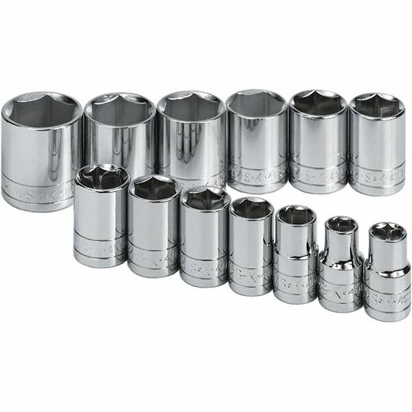 SK - 1/2" Drive Standard Socket Set - 7/16 to 1-1/4", Inch Measurement Standard - Exact Tooling