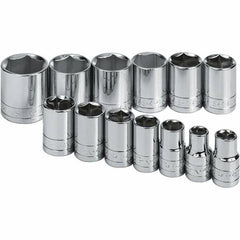 SK - 1/2" Drive Standard Socket Set - 7/16 to 1-1/4", Inch Measurement Standard - Exact Tooling