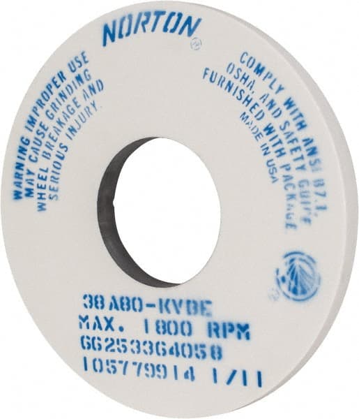 Norton - 14" Diam x 5" Hole x 1" Thick, K Hardness, 80 Grit Surface Grinding Wheel - Aluminum Oxide, Type 1, Medium Grade, 1,800 Max RPM, Vitrified Bond, No Recess - Exact Tooling