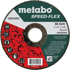Metabo - 4-1/2" Diam, 7/8" Hole, 36 Grit Ceramic Alumina Fiber Disc - Exact Tooling