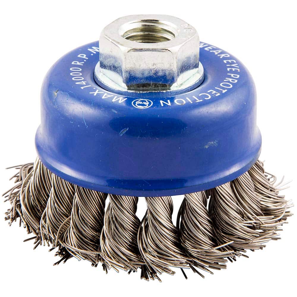 Norton - 2-3/4" Diam 5/8-11 Threaded Arbor Stainless Steel Fill Cup Brush - Exact Tooling