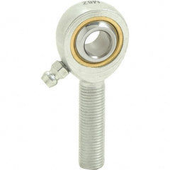 Tritan - 5/8" ID, 3-3/8" Max OD, 7,400 Lb Max Static Cap, Male Spherical Rod End - 5/8-18 RH, 3/4" Shank Diam, 1-5/8" Shank Length, Zinc Plated Carbon Steel with Sintered Oil Impregnated Bronze Raceway - Exact Tooling