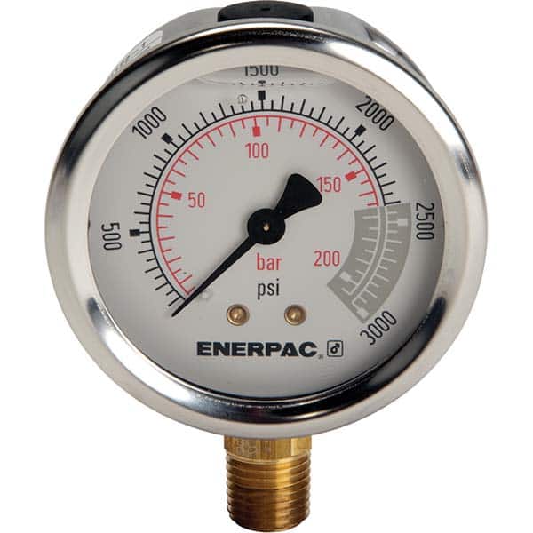 Enerpac - Hydraulic Pressure Gages & Adapters Type: Glycerine Filled Pressure Rating: 3000 - Exact Tooling