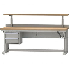 LISTA - 72 Wide x 30" Deep x 58" High, Butcher Block Electric Height Adjustable Workstation - Adjustable Height Legs, Classic Blue - Exact Tooling