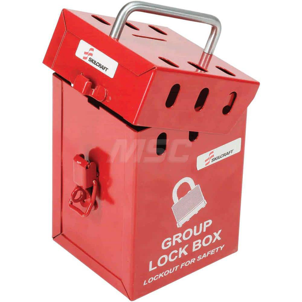 Ability One - Group Lockout Boxes; Portable or Wall Mount: Portable ; Maximum Number of Padlocks: 7 ; Color: Red - Exact Tooling