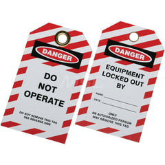 Ability One - Safety & Facility Tags; Message Type: Lockout Tag ; Header: DANGER ; Front Legend: Do Not Operate ; Back Legend: EQUIPMENT LOCKED OUT BY _____ DATE ______ ; Material Type: Plastic ; Language: English - Exact Tooling