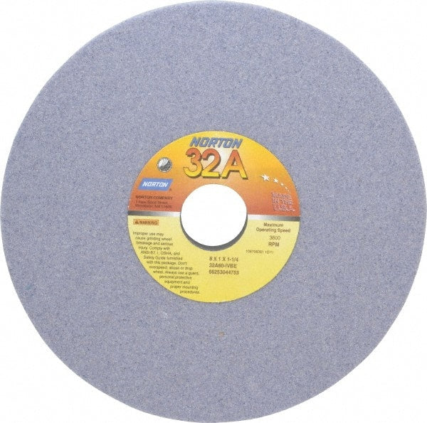 Norton - 8" Diam x 1-1/4" Hole x 1" Thick, I Hardness, 60 Grit Surface Grinding Wheel - Aluminum Oxide, Type 5, Medium Grade, 3,600 Max RPM, Vitrified Bond, One-Side Recess - Exact Tooling