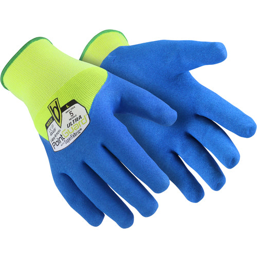 15G Hi-Vis Polyester Shell with Blue Sandy Nitrile 3/4 Dip (double Dip), Size S