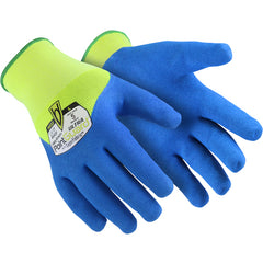 15G Hi-Vis Polyester Shell with Blue Sandy Nitrile 3/4 Dip (double Dip), Size XL
