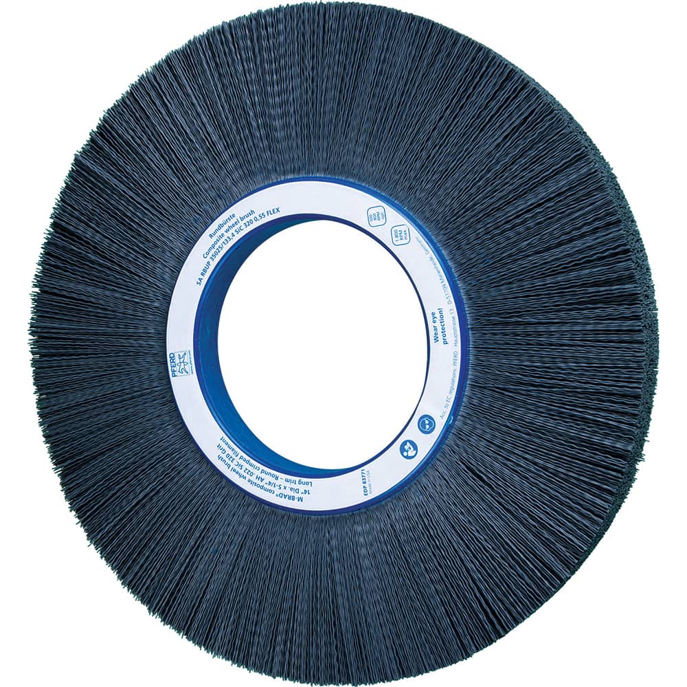 PFERD - Wheel Brushes; Outside Diameter (Inch): 14 ; Wire Type: Crimped; Round ; Fill Material: Nylon; Silicon Carbide ; Trim Length (Inch): 3-1/2 ; Filament Wire Diameter Range: 0.0200-0.0299 ; Maximum RPM: 1800.000 - Exact Tooling