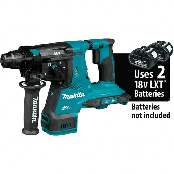 Makita - 36 Volt 1-1/8" SDS Plus Chuck Cordless Rotary Hammer - 5000 BPM, 0 to 980 RPM, Reversible - Exact Tooling