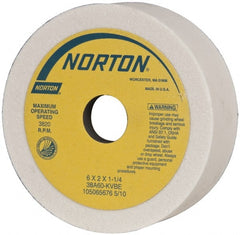 Norton - 6" Diam, 1-1/4" Hole Size, 2" Overall Thickness, 60 Grit, Type 6 Tool & Cutter Grinding Wheel - Medium Grade, Aluminum Oxide, K Hardness, Vitrified Bond, 3,820 RPM - Exact Tooling