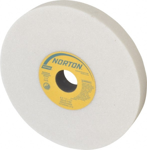 Norton - 8" Diam x 1-1/4" Hole x 1" Thick, I Hardness, 46 Grit Surface Grinding Wheel - Aluminum Oxide, Type 1, Coarse Grade, 3,105 Max RPM, Vitrified Bond, No Recess - Exact Tooling