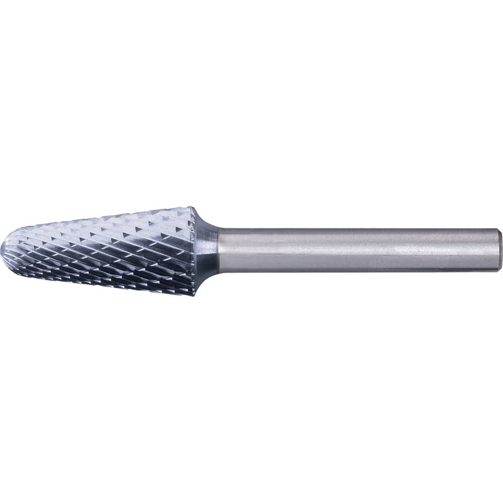 PFERD - SL-4, 1/2" Cut Diam, 1/4" Shank Diam, Carbide Double Cut Taper with Radius End Burr - Exact Tooling