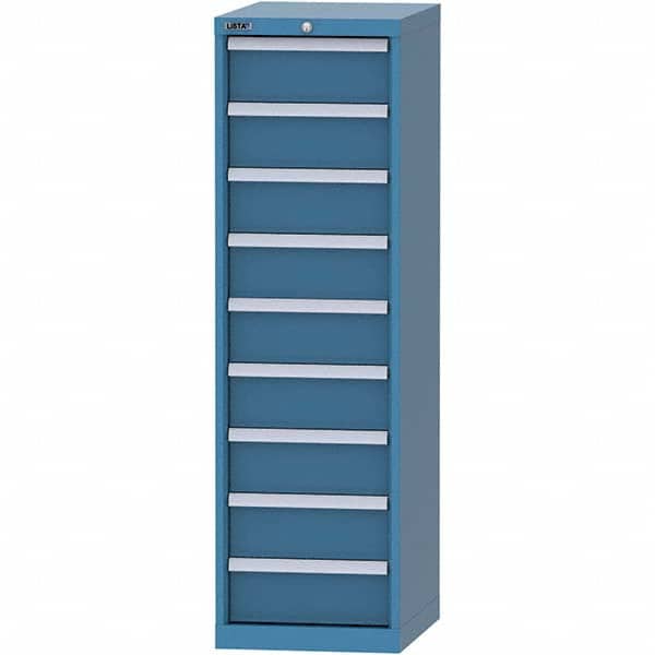 LISTA - 9 Drawer, 216 Compartment Bright Blue Steel Modular Storage Cabinet - Exact Tooling