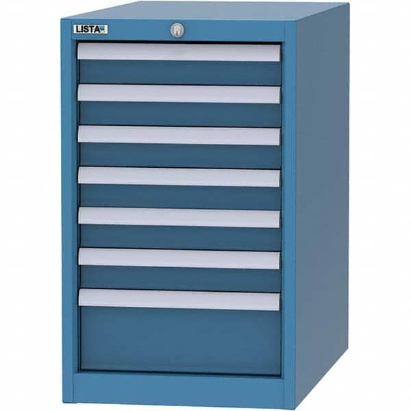 LISTA - 7 Drawer, 45 Compartment Bright Blue Steel Modular Storage Cabinet - Exact Tooling