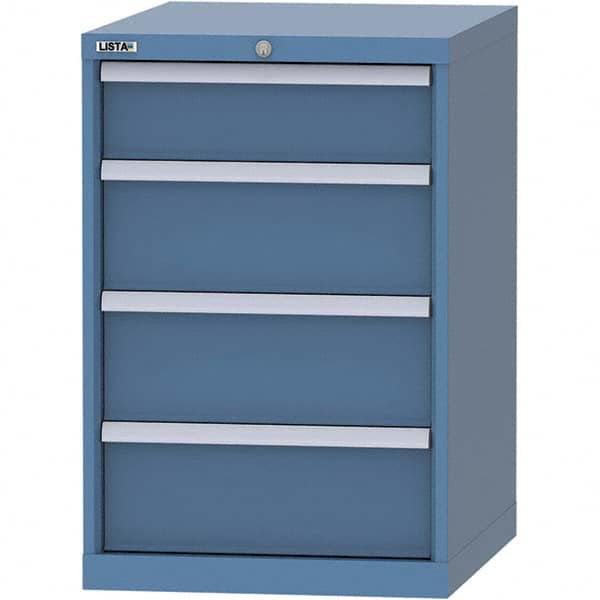 LISTA - 4 Drawer, 99 Compartment Bright Blue Steel Modular Storage Cabinet - Exact Tooling
