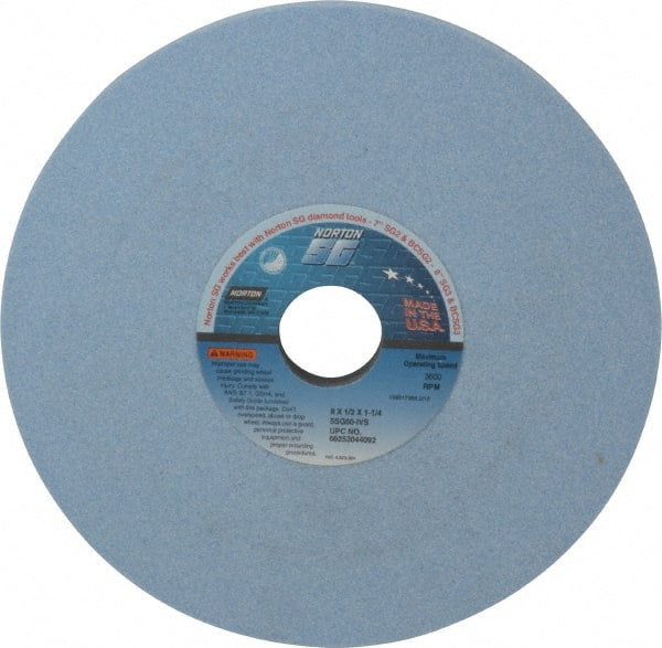 Norton - 8" Diam x 1-1/4" Hole x 1/2" Thick, I Hardness, 60 Grit Surface Grinding Wheel - Ceramic, Type 1, Medium Grade, 3,600 Max RPM, Vitrified Bond, No Recess - Exact Tooling