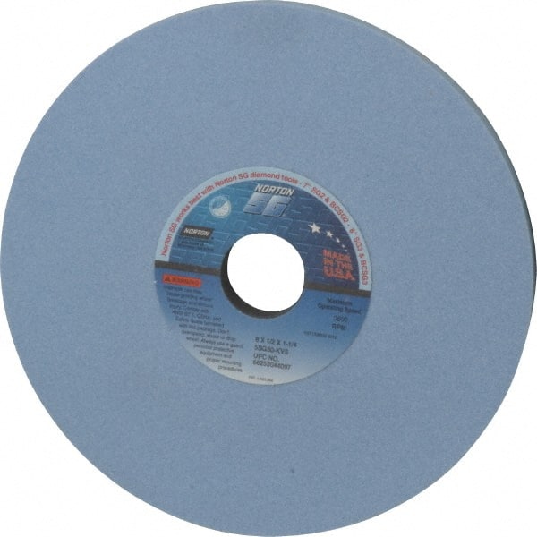 Norton - 8" Diam x 1-1/4" Hole x 1/2" Thick, K Hardness, 80 Grit Surface Grinding Wheel - Ceramic, Type 1, Medium Grade, 3,600 Max RPM, Vitrified Bond, No Recess - Exact Tooling