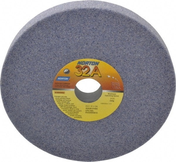 Norton - 8" Diam x 1-1/4" Hole x 1" Thick, H Hardness, 46 Grit Surface Grinding Wheel - Aluminum Oxide, Type 1, Coarse Grade, 3,105 Max RPM, Vitrified Bond, No Recess - Exact Tooling