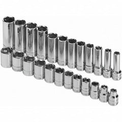 SK - 3/8" Drive Standard Deep Socket Set - 8 to 19mm, Metric Measurement Standard - Exact Tooling