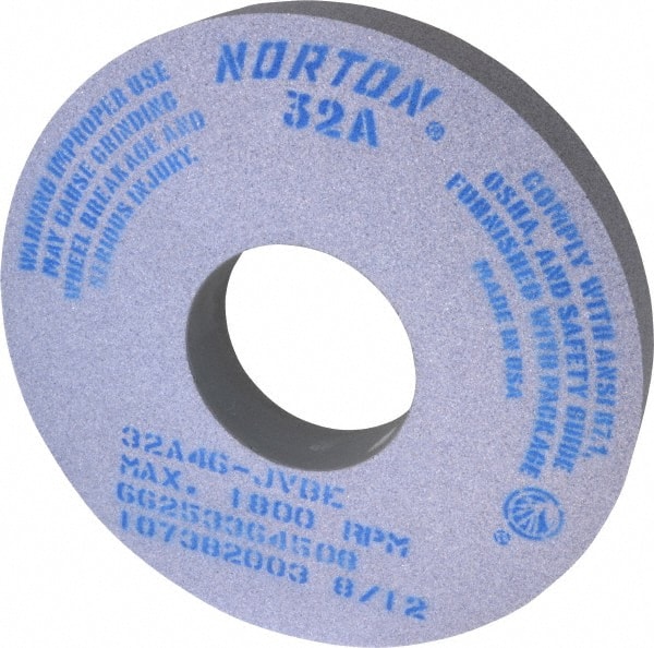 Norton - 14" Diam x 5" Hole x 2" Thick, J Hardness, 46 Grit Surface Grinding Wheel - Aluminum Oxide, Type 1, Coarse Grade, 1,800 Max RPM, Vitrified Bond, No Recess - Exact Tooling