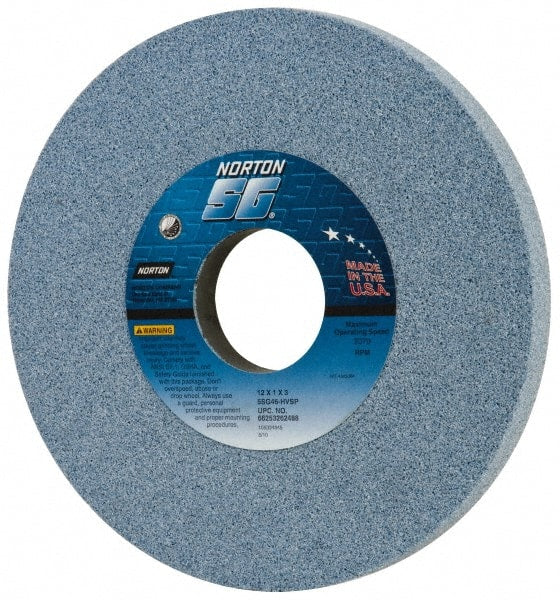 Norton - 12" Diam x 3" Hole x 1" Thick, H Hardness, 46 Grit Surface Grinding Wheel - Ceramic, Type 1, Coarse Grade, 2,070 Max RPM, Vitrified Bond, No Recess - Exact Tooling