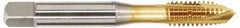 OSG - 7/16-14 UNC, 3 Flute, TiN Finish, Vanadium High Speed Steel Spiral Point Tap - Plug Chamfer, Right Hand Thread, 3-5/32" OAL, 1-7/16" Thread Length, 0.323" Shank Diam - Exact Tooling