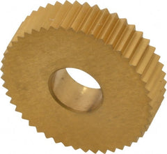 Dorian Tool - 3/4" Diam, 90° Tooth Angle, 20 TPI, Standard (Shape), Form Type Cobalt Straight Knurl Wheel - 0.197" Face Width, 1/4" Hole, Circular Pitch, TiN Finish, Series R - Exact Tooling