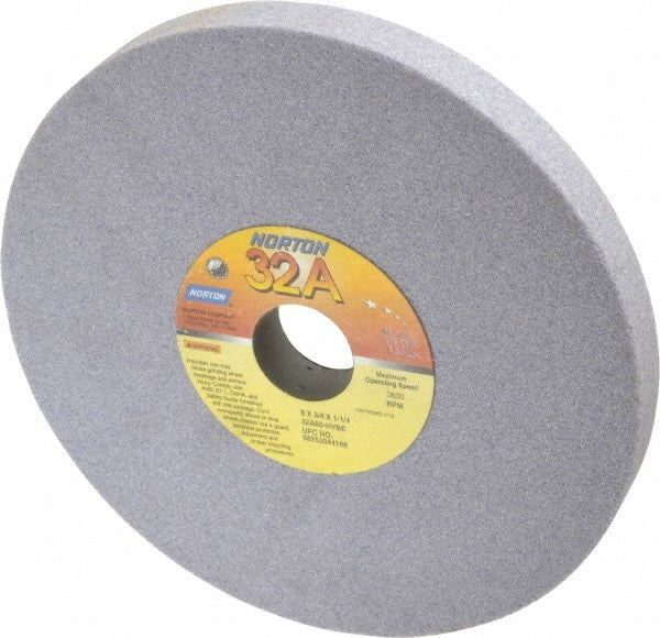 Norton - 8" Diam x 1-1/4" Hole x 3/4" Thick, H Hardness, 60 Grit Surface Grinding Wheel - Aluminum Oxide, Type 1, Medium Grade, 3,600 Max RPM, Vitrified Bond, No Recess - Exact Tooling