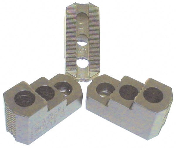 H & R Manufacturing - 12" Max Chuck Diam Compatibility, Case Hardened Steel 1.5mm x 60° Serrated Hard Lathe Top Jaws - 2 Steps, 0.71" Groove Width, 2" Wide x 4-7/8" Long x 2-15/32" High - Exact Tooling