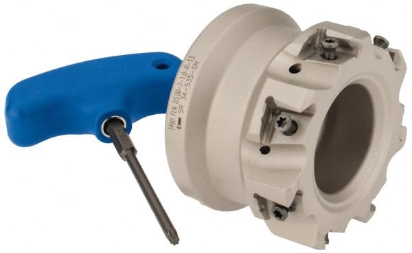 Iscar - 7 Inserts, 3" Cut Diam, 1" Arbor Diam, 0.492" Max Depth of Cut, Indexable Square-Shoulder Face Mill - 0/90° Lead Angle, 2" High, T490 LN.T 1306 Insert Compatibility, Through Coolant, Series Helitang - Exact Tooling