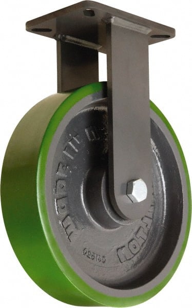 Hamilton - 12" Diam x 3" Wide x 15-1/2" OAH Top Plate Mount Rigid Caster - Polyurethane Mold onto Cast Iron Center, 3,500 Lb Capacity, Sealed Precision Ball Bearing, 5-1/4 x 7-1/4" Plate - Exact Tooling