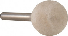 Value Collection - 1" Diam, 1/4" Shank Diam, Ball Shaped Mounted Bob - Rock Hard Density, 1" Head Length, 2" Shank Length, Wool Felt - Exact Tooling