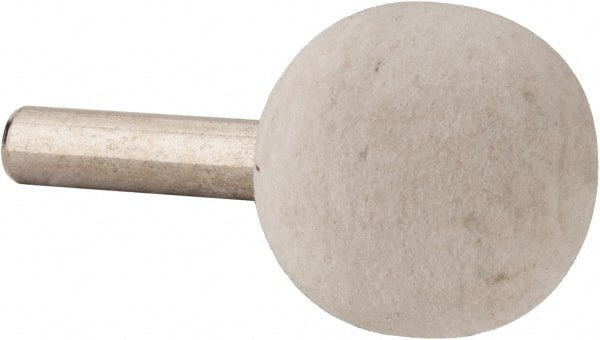 Value Collection - 1" Diam, 1/4" Shank Diam, Ball Shaped Mounted Bob - Hard Density, 1" Head Length, 2" Shank Length, Wool Felt - Exact Tooling