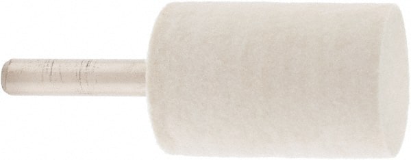 Value Collection - 1" Diam, 1/4" Shank Diam, Cylinder Shaped Mounted Bob - Hard Density, 1-1/2" Head Length, 2" Shank Length, Wool Felt - Exact Tooling