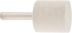 Value Collection - 1" Diam, 1/4" Shank Diam, Cylinder Shaped Mounted Bob - Hard Density, 1" Head Length, 2" Shank Length, Wool Felt - Exact Tooling