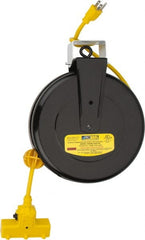 Value Collection - 14 AWG, 30' Cable Length, Cord & Cable Reel with Outlet End - 3 Outlets, NEMA 5-15R, 13 Amps, 125 Volts, SJT Cable, Black Reel - Exact Tooling