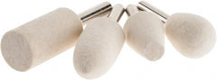 Value Collection - 4 Piece, 1/4" Shank Diam, Wool Felt Bob Set - Medium Density, Includes Ball, Cone, Cylinder, Flame, Olive & Oval Bobs - Exact Tooling
