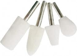 Value Collection - 4 Piece, 1/4" Shank Diam, Wool Felt Bob Set - Medium Density, Includes Ball, Cone, Cylinder, Flame, Olive & Oval Bobs - Exact Tooling