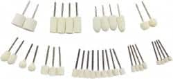 Value Collection - 36 Piece, 1/8" Shank Diam, Wool Felt Bob Set - Medium Density, Includes Ball, Cone, Cylinder, Flame, Olive & Oval Bobs - Exact Tooling