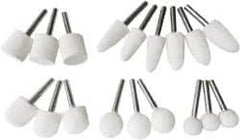 Value Collection - 18 Piece, 1/4" Shank Diam, Wool Felt Bob Set - Medium Density, Includes Ball, Cone, Cylinder, Flame, Olive & Oval Bobs - Exact Tooling