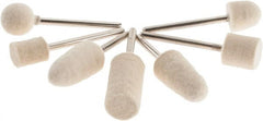 Value Collection - 7 Piece, 1/8" Shank Diam, Wool Felt Bob Set - Medium Density, Includes Ball, Cone, Cylinder, Flame, Olive & Oval Bobs - Exact Tooling