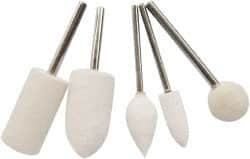 Value Collection - 5 Piece, 3/32" Shank Diam, Wool Felt Bob Set - Medium Density, Includes Ball, Cone, Cylinder, Flame, Olive & Oval Bobs - Exact Tooling