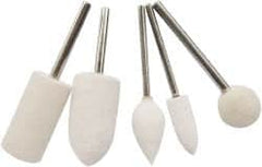 Value Collection - 5 Piece, 3/32" Shank Diam, Wool Felt Bob Set - Medium Density, Includes Ball, Cone, Cylinder, Flame, Olive & Oval Bobs - Exact Tooling