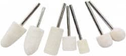 Value Collection - 7 Piece, 3/32" Shank Diam, Wool Felt Bob Set - Medium Density, Includes Ball, Cone, Cylinder, Flame, Olive & Oval Bobs - Exact Tooling