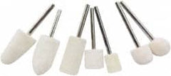 Value Collection - 7 Piece, 3/32" Shank Diam, Wool Felt Bob Set - Medium Density, Includes Ball, Cone, Cylinder, Flame, Olive & Oval Bobs - Exact Tooling